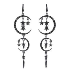 Moon and Stars Black Earring